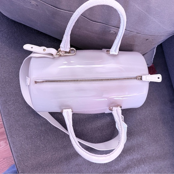 SOLD - FURLA Satchel ‘Boston’ Bag Leather & Rubber w/Gold Accents & Dust Bag EUC - Picture 3 of 16